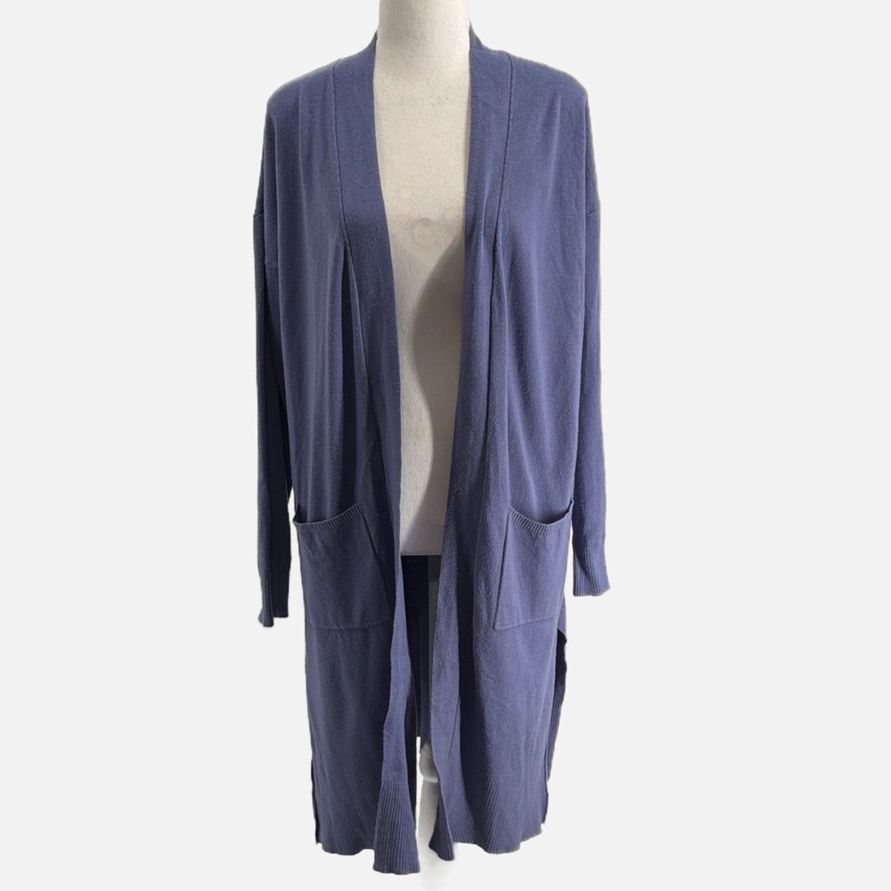Luna Ivy Long Line Cardigan Sweater With Pockets in Blue - Size S/M